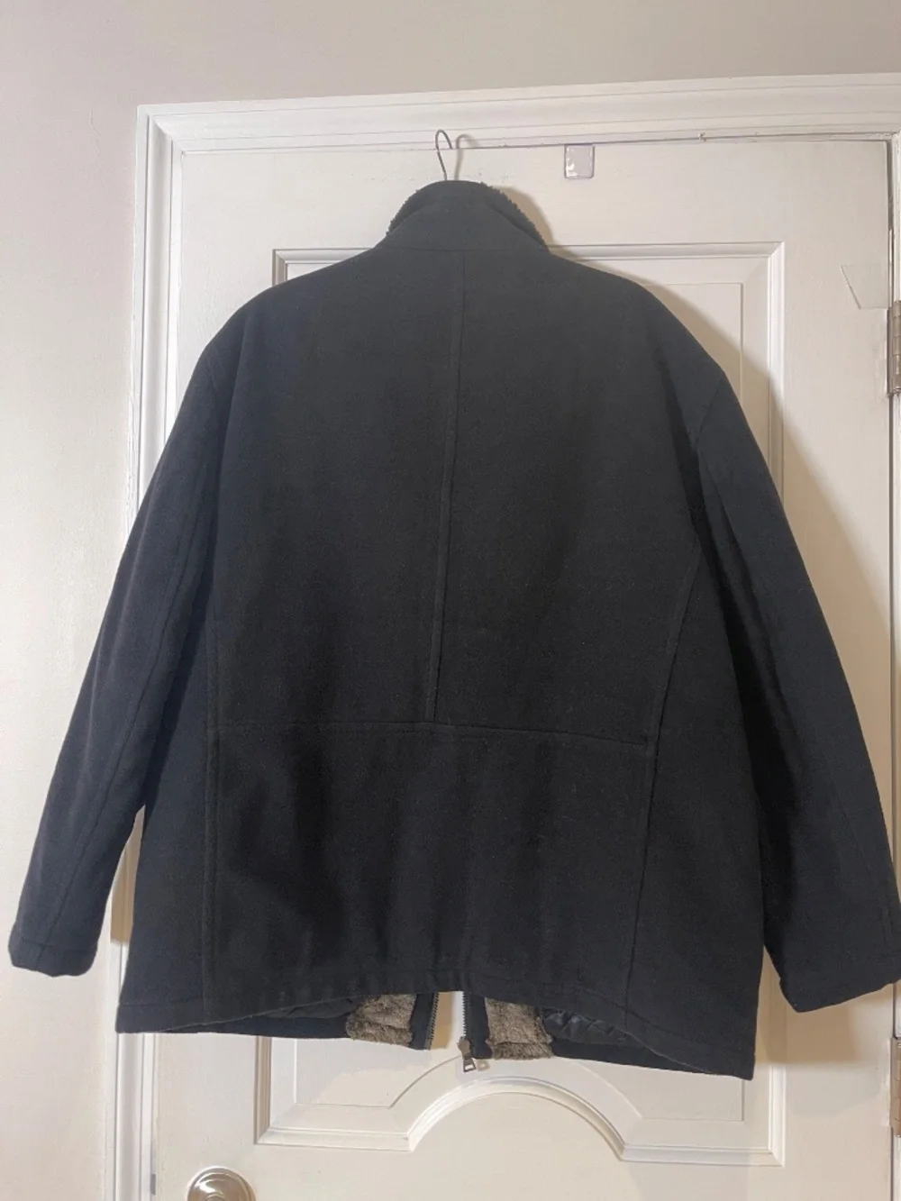 Marc New York black wool cashmere faux fur collar winter car coat jacket men XL